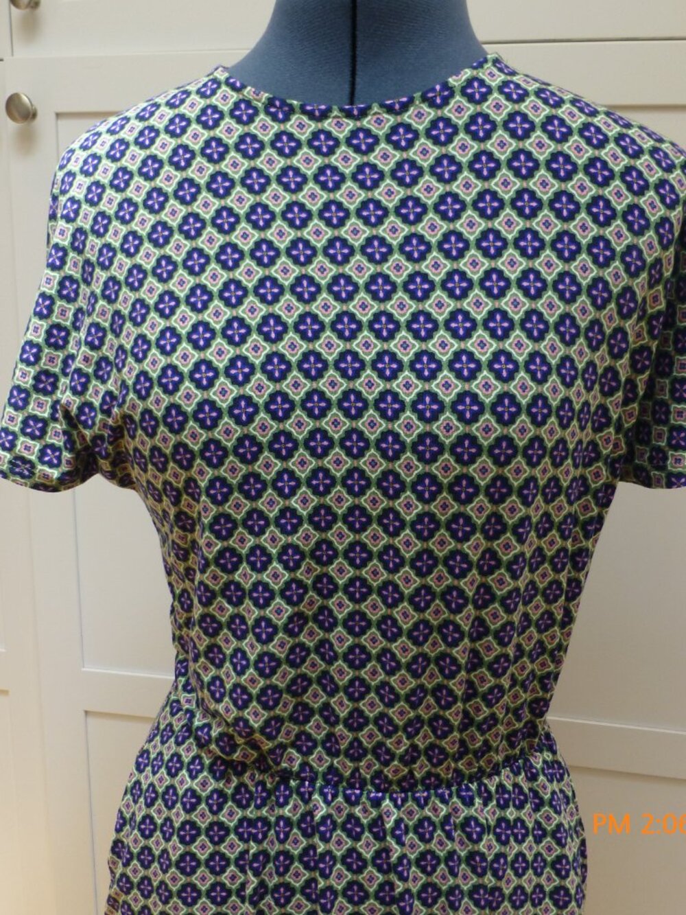Boden US 6 R Blue, Green, Pink Jersey Dress Short Sleeve Geometric